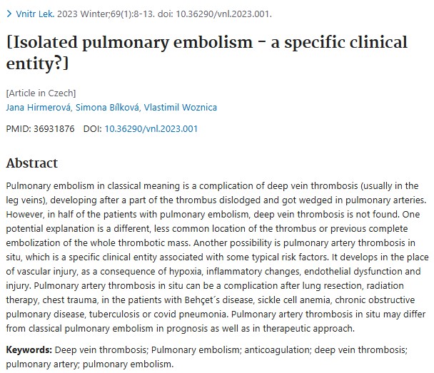 Isolated pulmonary embolism article